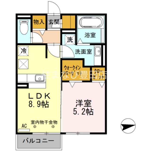 サンルージュ豊栄(1LDK/2階)の間取り写真