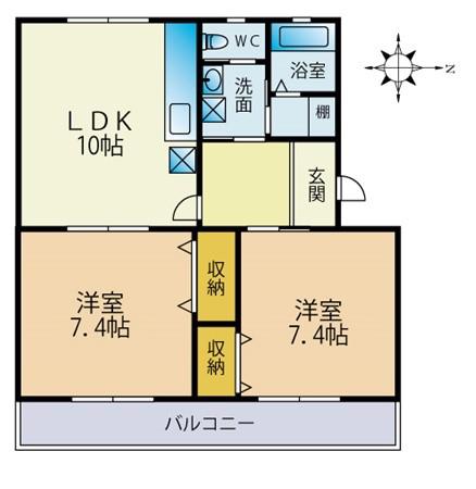 モンテベルデ多摩川(2LDK/4階)の間取り写真