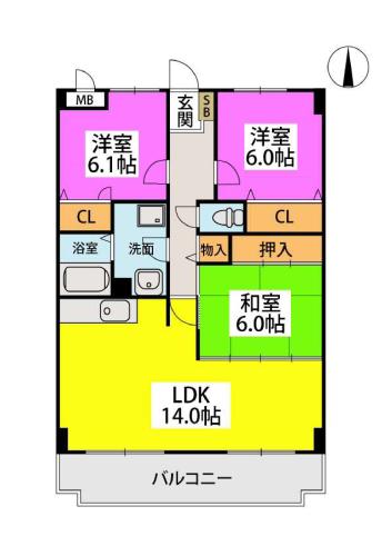 ルミエール姪浜(3LDK/3階)の間取り写真