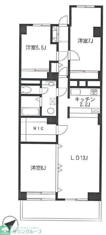 大倉山ハイム 2号棟 2号棟(3LDK/7階)の間取り写真
