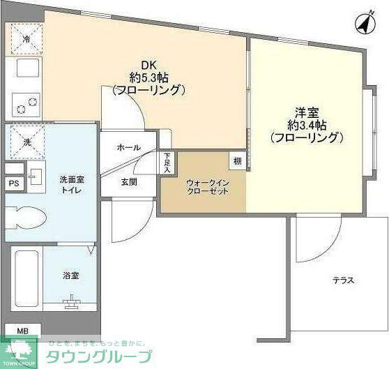 トゥールロワイヤルエルモア上北沢(1DK/1階)の間取り写真