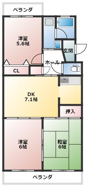 ファミーユ二日町(3DK/4階)の間取り写真