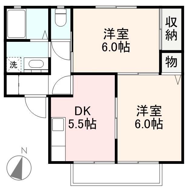 グリンピアハイツ花ノ宮 A棟(2DK/1階)の間取り写真