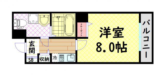 ベルシモンズ桜川(1K/2階)の間取り写真