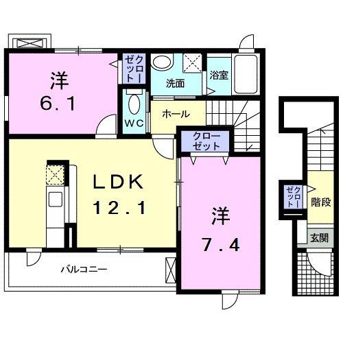 ミルト・ブリーゼ(2LDK/2階)の間取り写真