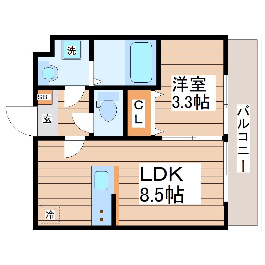 ガス割 第16弾 南鍛冶町AP A棟(1LDK/1階)の間取り写真