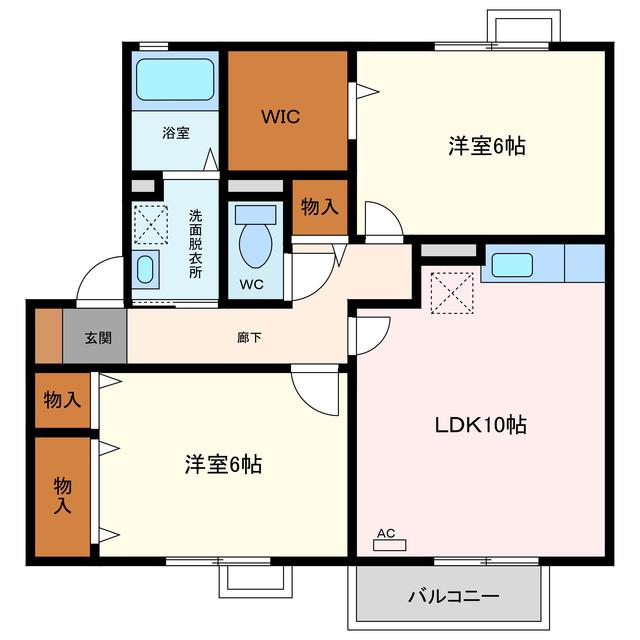 スカイウェーブ(2LDK/2階)の間取り写真