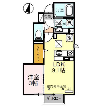 サンティエ若杉(1LDK/1階)の間取り写真
