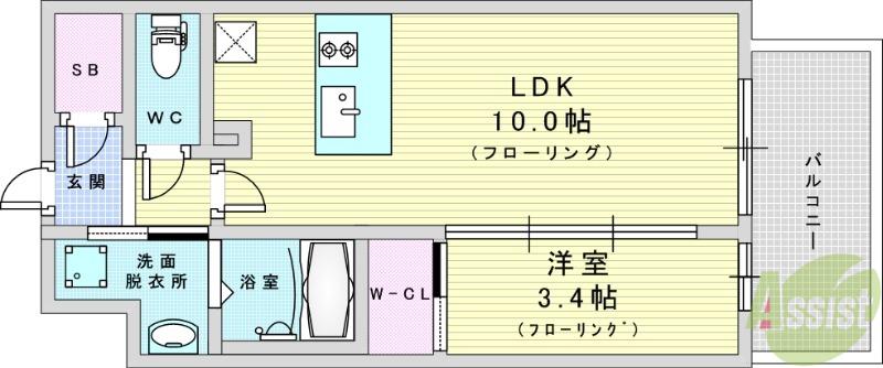 ズーノクルーズ江坂(1LDK/2階)の間取り写真
