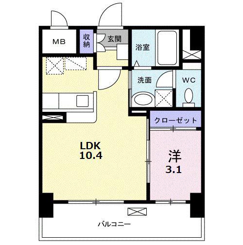 エスペランサ大橋(1LDK/9階)の間取り写真