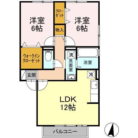 ウィルモア木風(2LDK/2階)の間取り写真