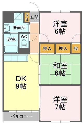 カーサアイ(3DK/1階)の間取り写真