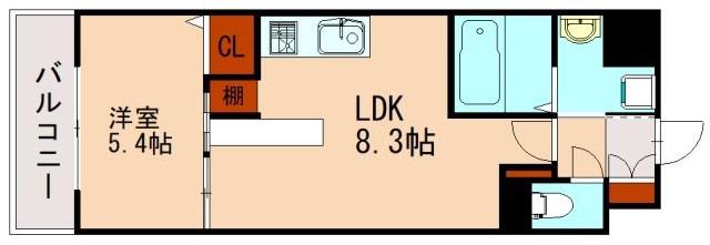 CAISSE 大橋(1LDK/8階)の間取り写真