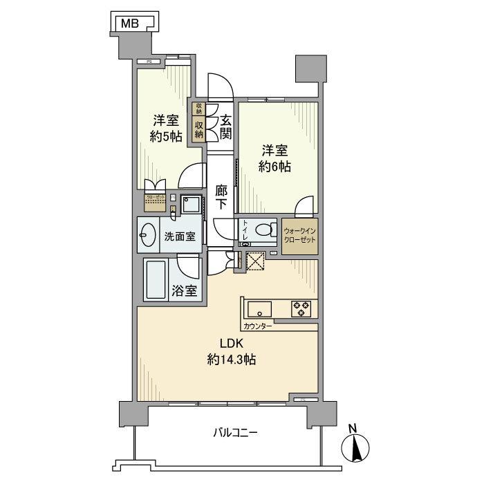 プラウドシティ国立(2LDK/6階)の間取り写真