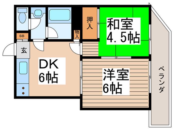 三洋ガーデン(2DK/5階)の間取り写真