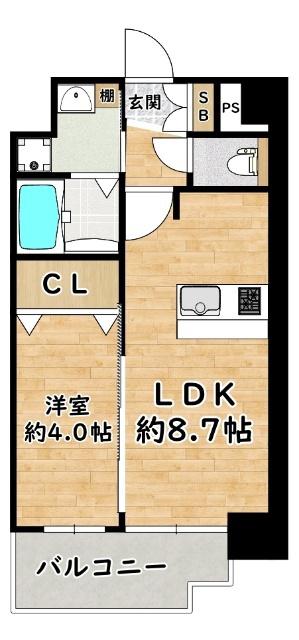 プレサンスOSAKA姫里ヴィオン(1LDK/9階)の間取り写真