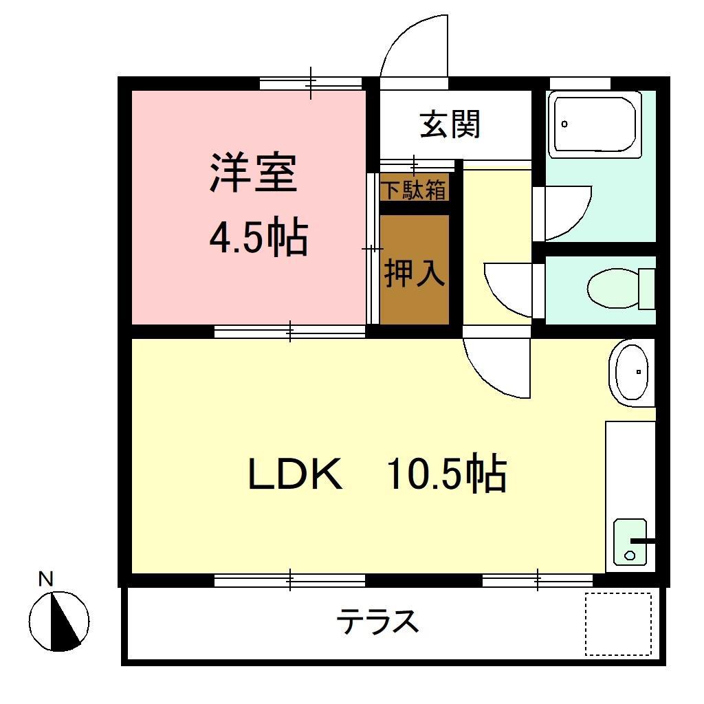 クリタハイツB棟(1LDK/1階)の間取り写真
