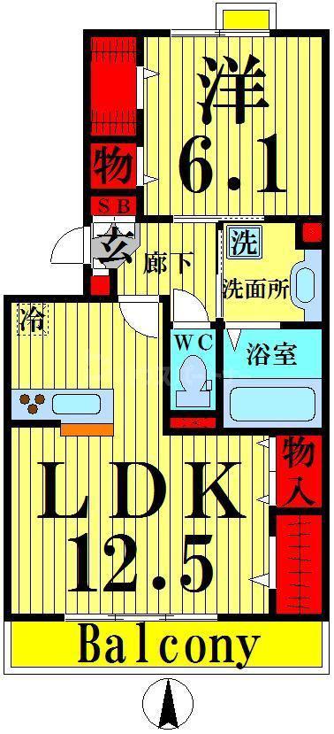 サンモール(1LDK/2階)の間取り写真