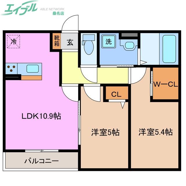 SUN LIFE IN 桑名(2LDK/1階)の間取り写真