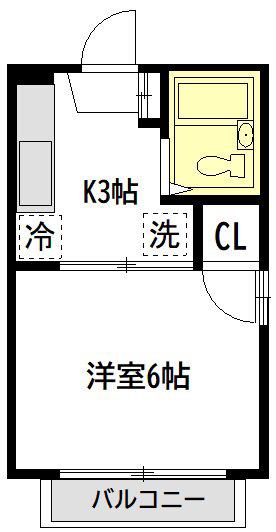 レンツェン御殿山(1K/2階)の間取り写真