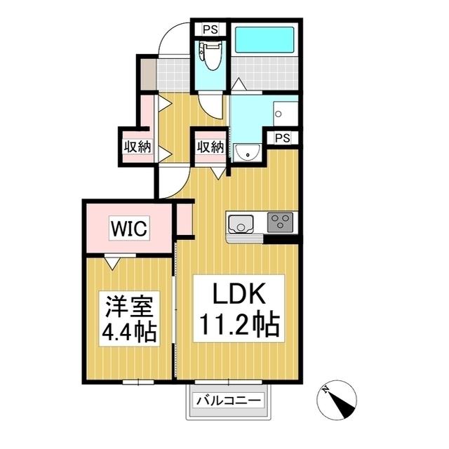 エリア66N(1LDK/1階)の間取り写真