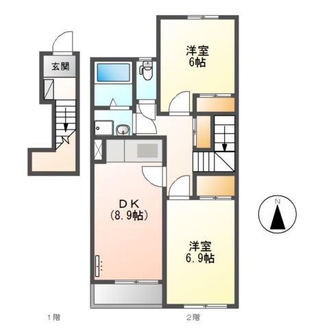 CASA I(2DK/2階)の間取り写真