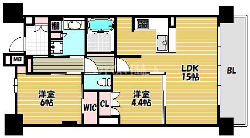 ファインレジデンス住道駅前(2LDK/12階)の間取り写真
