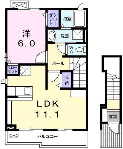 プティ・ポワ(1LDK/2階)の間取り写真