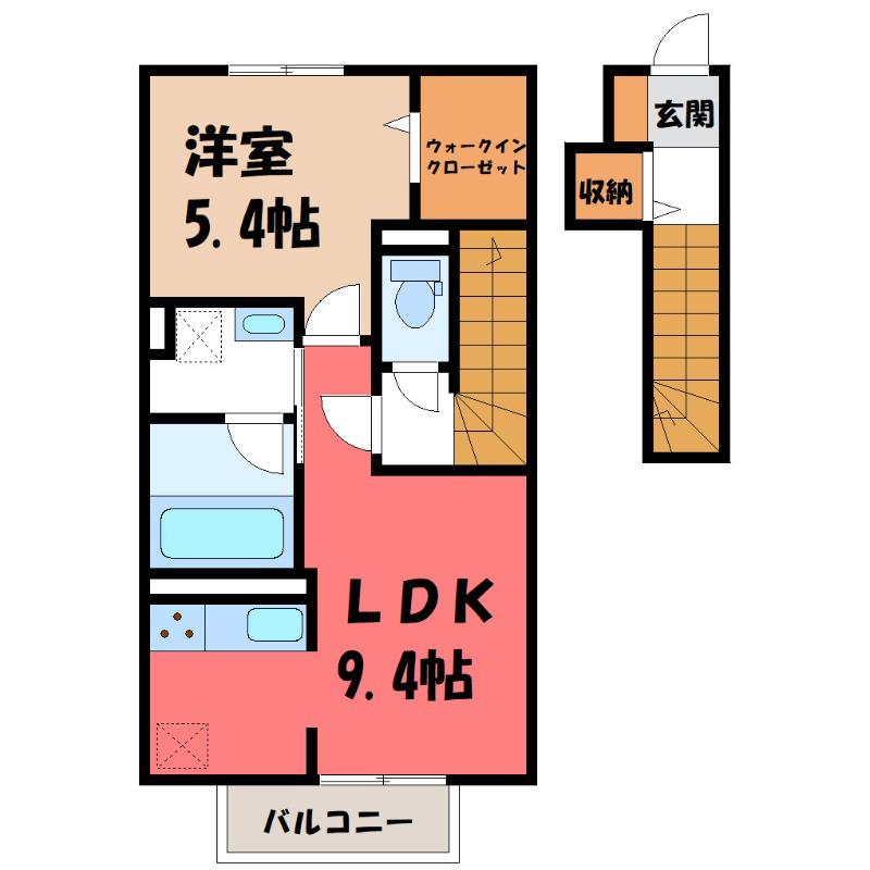 ウィング バード(1LDK/2階)の間取り写真