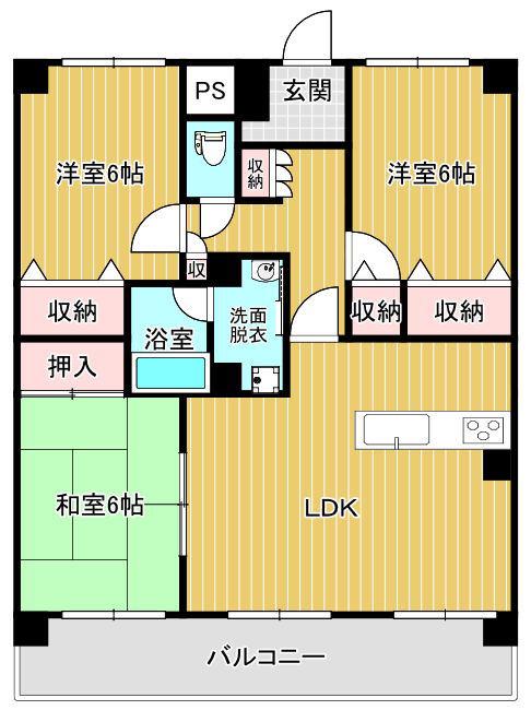 バルミー松永駅前(3LDK/13階)の間取り写真