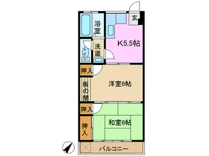 コーポ緑(2K/2階)の間取り写真