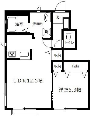 フォンテーヌ六ッ川(1LDK/1階)の間取り写真