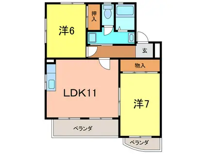 サニーハイツ塩田三番館(2LDK/2階)の間取り写真