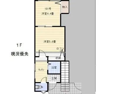 ドルチェ西金沢(2K/1階)の間取り写真