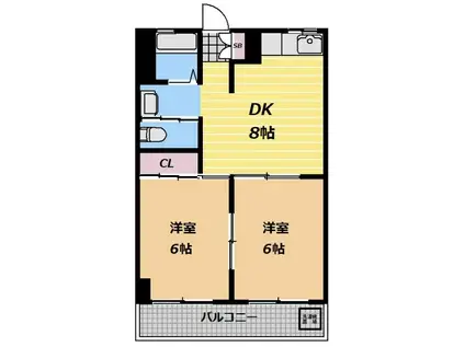八事ビル(2DK/5階)の間取り写真