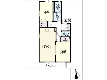 ファミール八光(2LDK/1階)の間取り写真