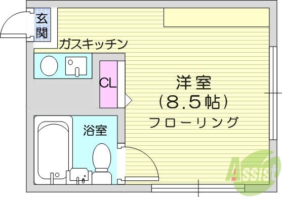 サンポート・6(1K/2階)の間取り写真