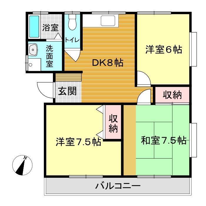 西大坪町アパート(3DK/2階)の間取り写真