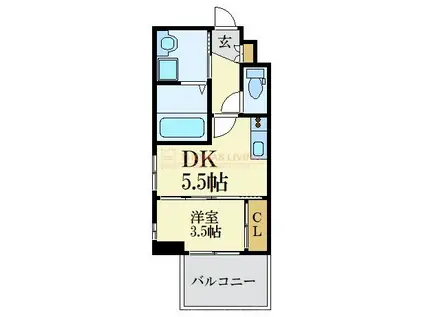 ヴィラージュ天神(1DK/10階)の間取り写真