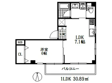 ハイウッズヤマテ(1LDK/3階)の間取り写真