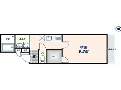 フジパレス若江岩田 II番館(1K/1階)の間取り写真