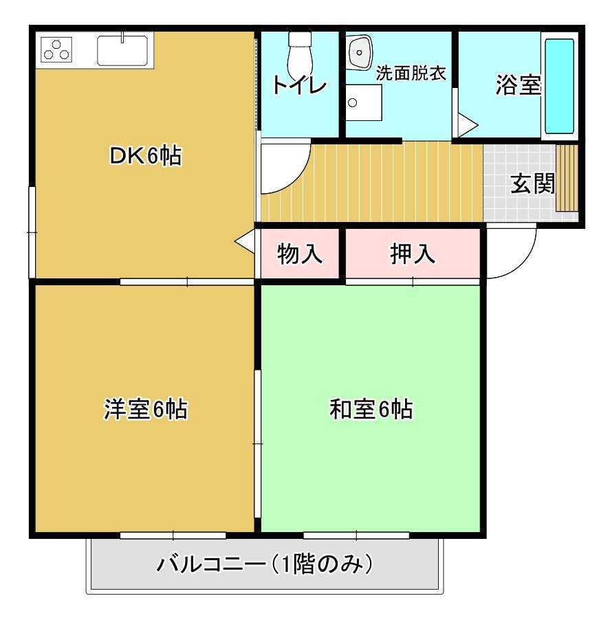 バリュージュ旭S弐番館(2DK/1階)の間取り写真