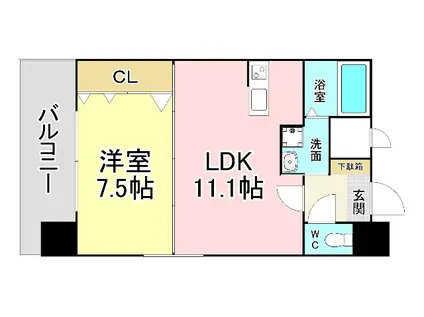 NO.65クロッシングタワーORIENT.BLD(1LDK/11階)の間取り写真
