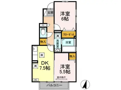 ラ・フェリシタ(2DK/1階)の間取り写真