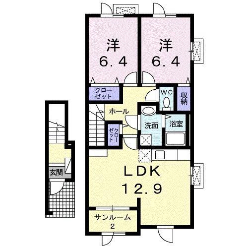 メゾンソレイユ(2LDK/2階)の間取り写真