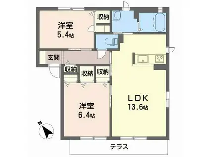 パラシオ・デル・ソル(2LDK/1階)の間取り写真