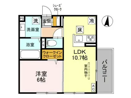 GRAMM六地蔵B棟(1LDK/1階)の間取り写真