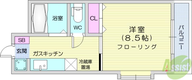 フレンズ銀杏(1K/1階)の間取り写真