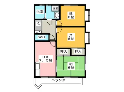 ヒルズ馬場(3DK/1階)の間取り写真