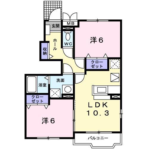 プルメリアB(2LDK/1階)の間取り写真